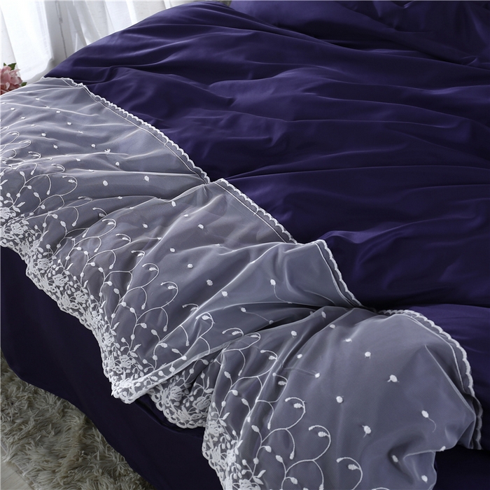 91家纺网 家纺一手货源 找家纺 韩秀 2026新款水洗真丝四件套-甜馨系列 甜馨-藏青