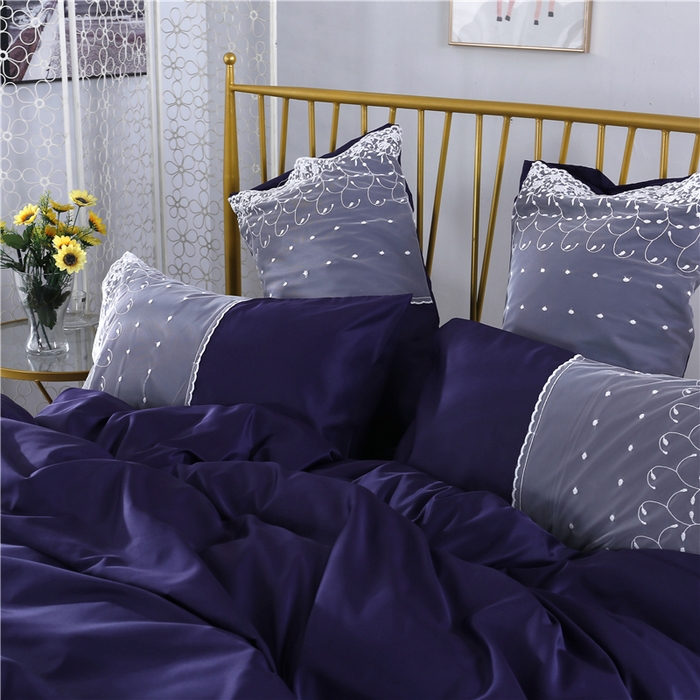 91家纺网 家纺一手货源 找家纺 韩秀 2026新款水洗真丝四件套-甜馨系列 甜馨-藏青