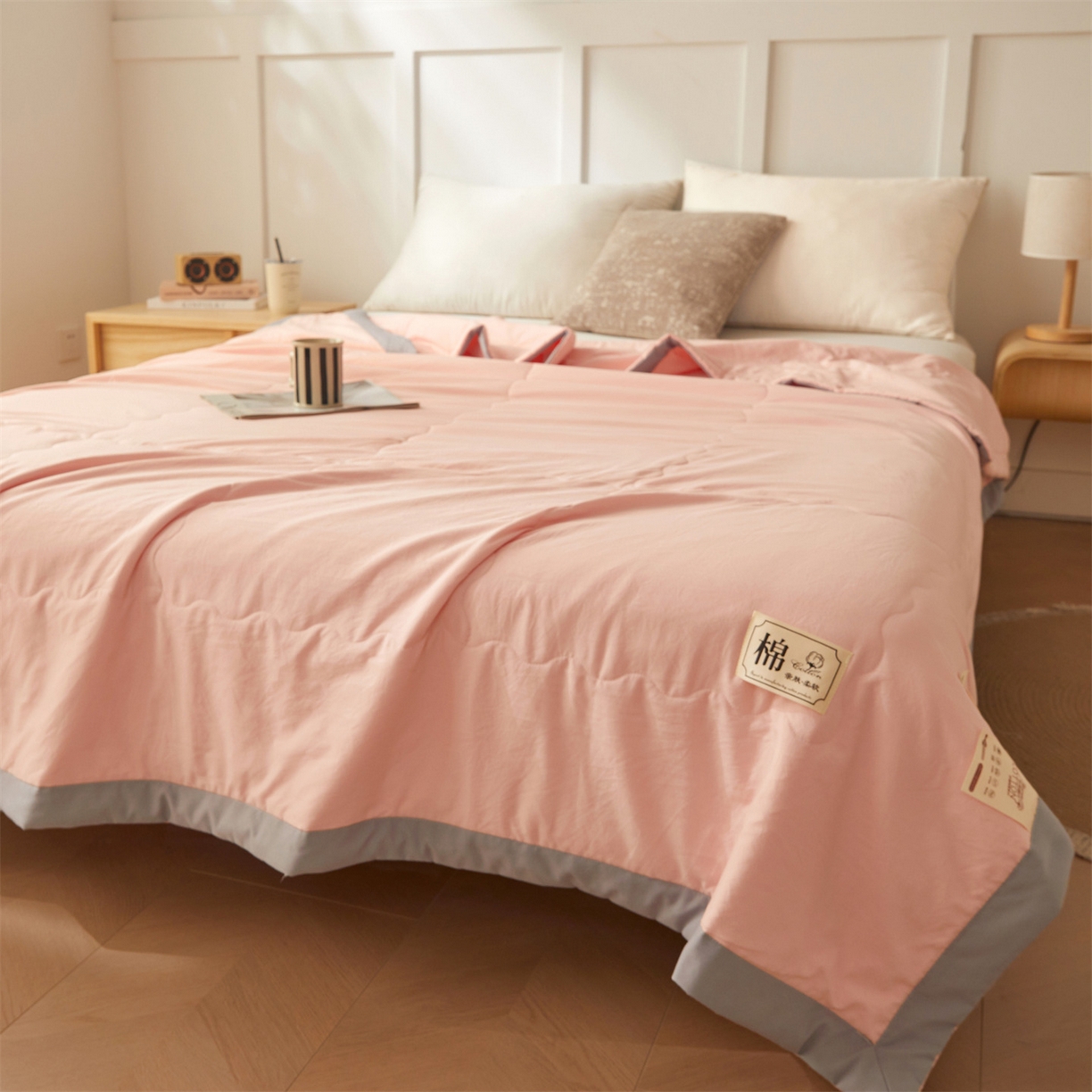 91家纺网 家纺一手货源 找家纺 招财星家纺 2026新款A类无印风100%新疆棉花夏被纯棉夏凉被空调被子薄被芯棉花被四件套 香妃粉