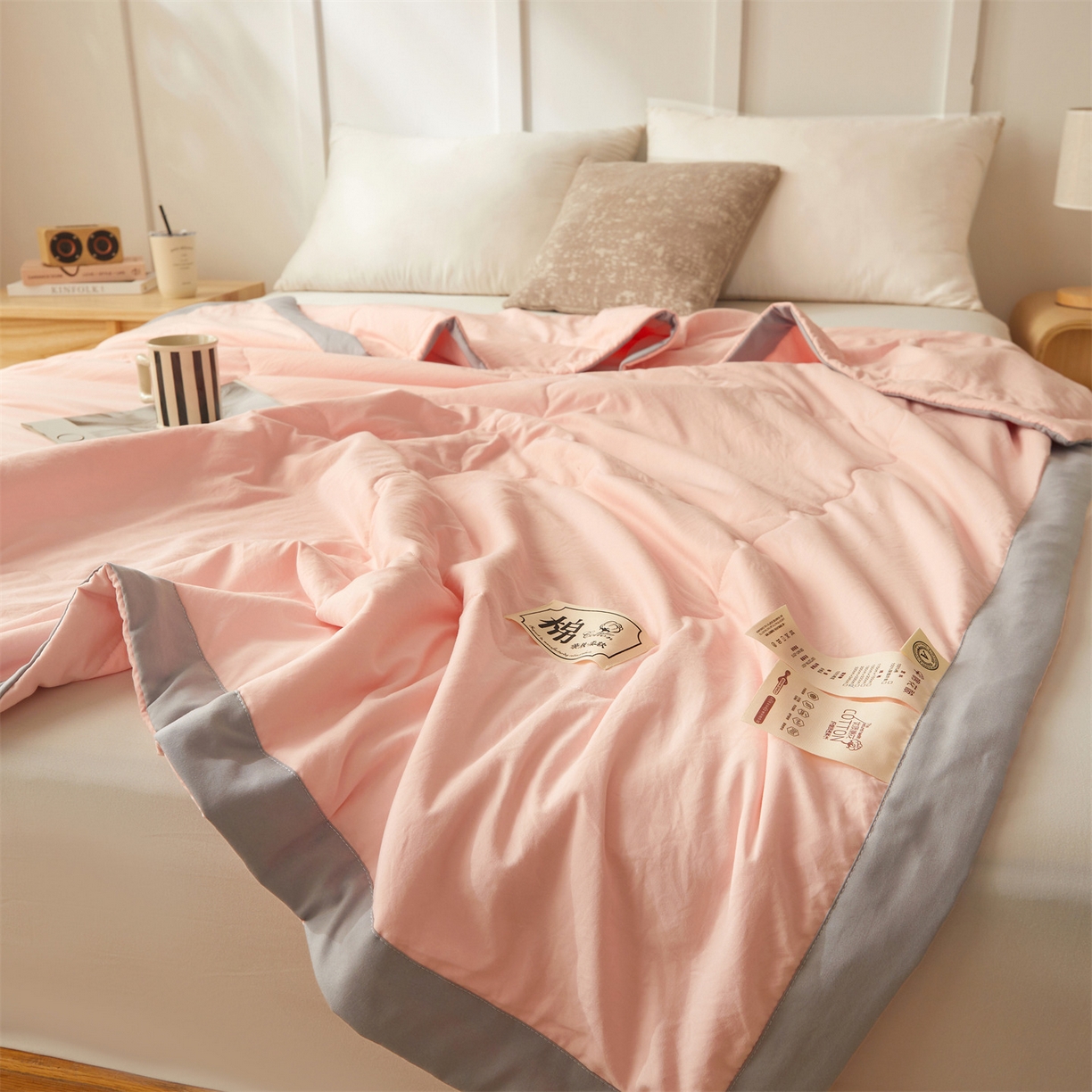 91家纺网 家纺一手货源 找家纺 招财星家纺 2026新款A类无印风100%新疆棉花夏被纯棉夏凉被空调被子薄被芯棉花被四件套 香妃粉