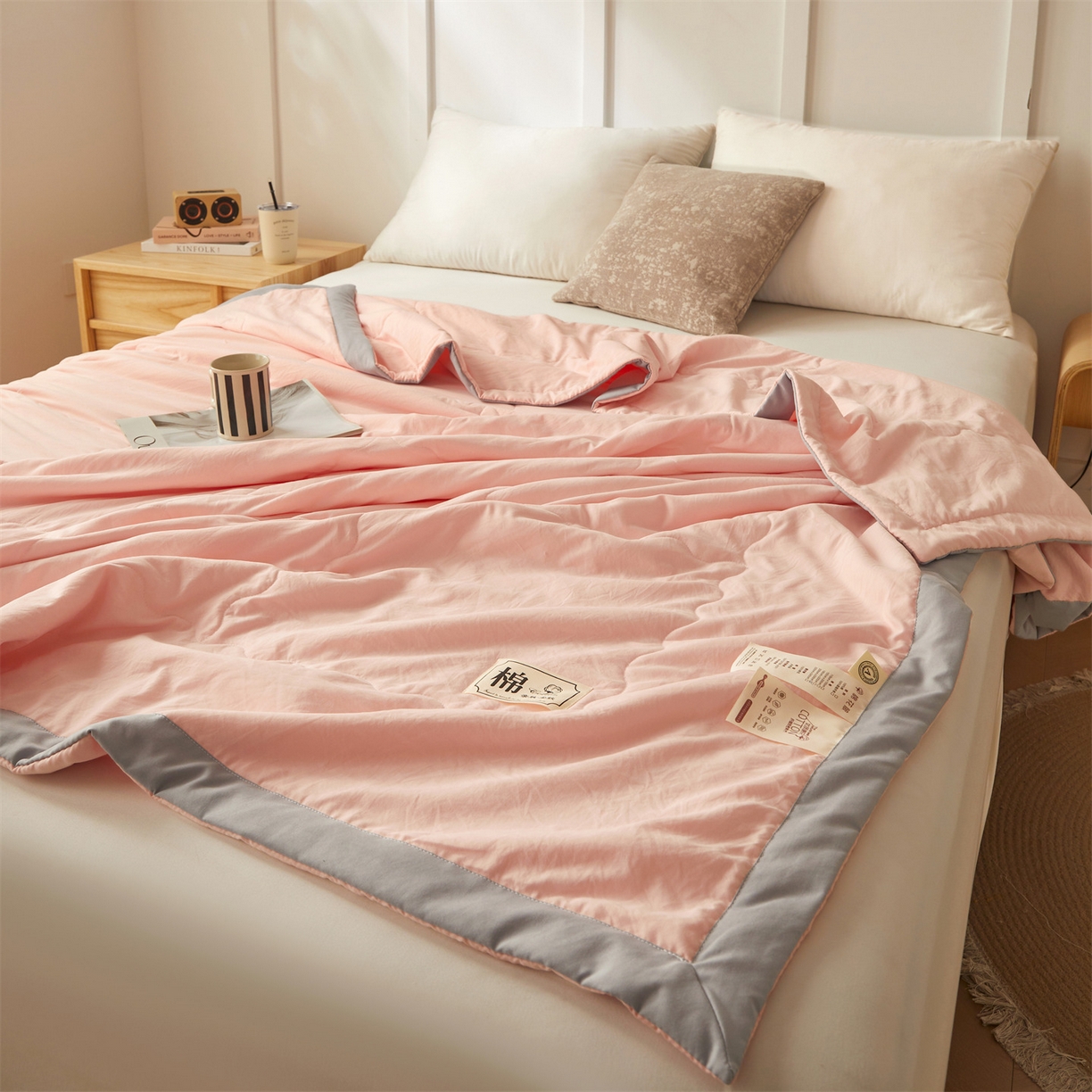 91家纺网 家纺一手货源 找家纺 招财星家纺 2026新款A类无印风100%新疆棉花夏被纯棉夏凉被空调被子薄被芯棉花被四件套 香妃粉