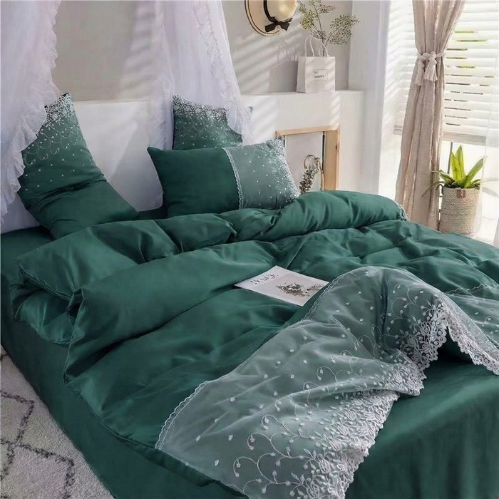 韩秀 2026新款水洗真丝四件套-甜馨系列 甜馨-孔雀蓝