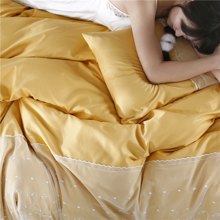 91家纺网 家纺一手货源 找家纺 韩秀 2026新款水洗真丝四件套-甜馨系列 甜馨-亮黄2