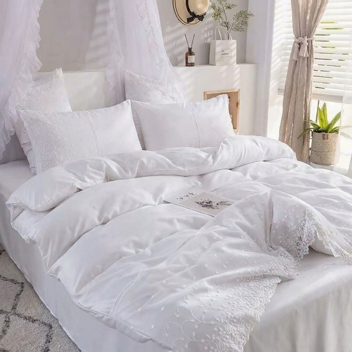 韩秀 2026新款水洗真丝四件套-甜馨系列 甜馨-奶白