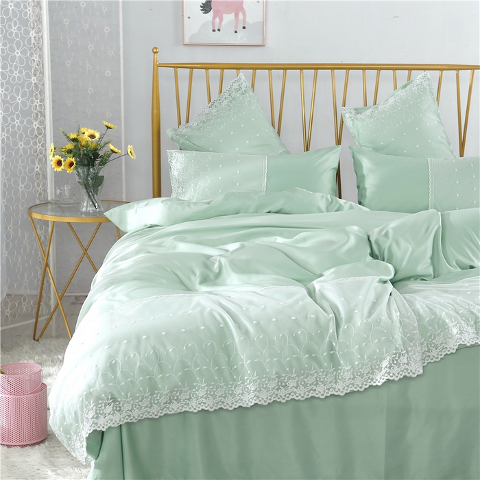 91家纺网 家纺一手货源 找家纺 韩秀 2026新款水洗真丝四件套-甜馨系列 甜馨-浅绿