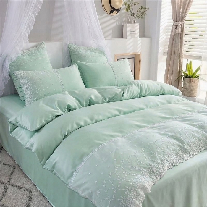 韩秀 2026新款水洗真丝四件套-甜馨系列 甜馨-浅绿