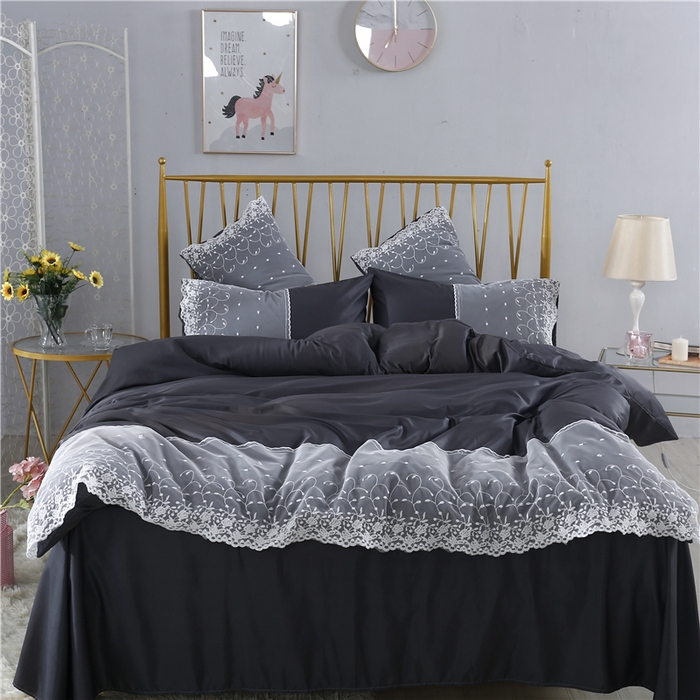 91家纺网 家纺一手货源 找家纺 韩秀 2026新款水洗真丝四件套-甜馨系列 甜馨-深灰