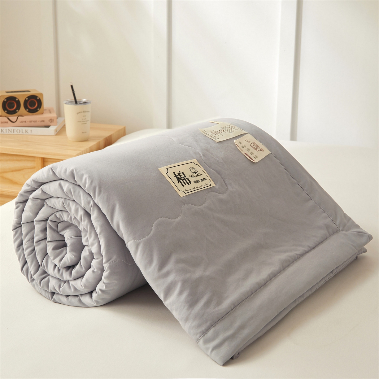 招财星家纺 2026新款A类无印风100%新疆棉花夏被纯棉夏凉被空调被子薄被芯棉花被四件套 星辰灰