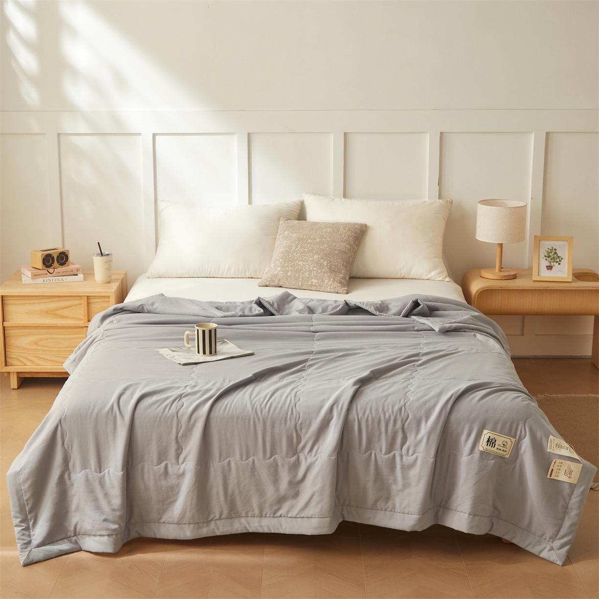 91家纺网 家纺一手货源 找家纺 招财星家纺 2026新款A类无印风100%新疆棉花夏被纯棉夏凉被空调被子薄被芯棉花被四件套 星辰灰