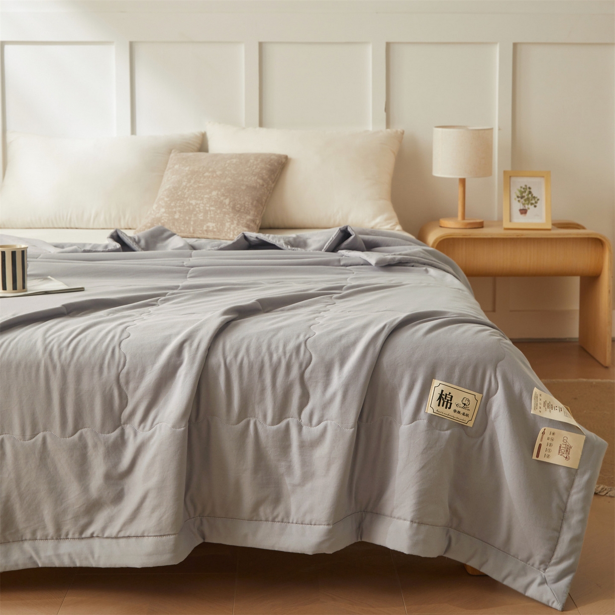 91家纺网 家纺一手货源 找家纺 招财星家纺 2026新款A类无印风100%新疆棉花夏被纯棉夏凉被空调被子薄被芯棉花被四件套 星辰灰