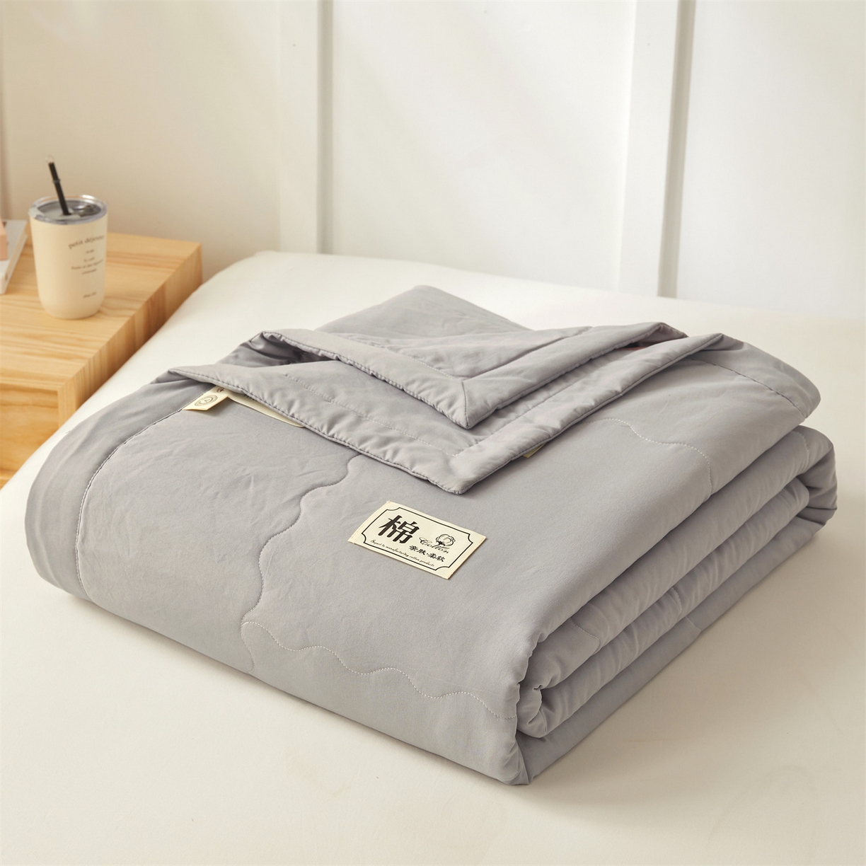 91家纺网 家纺一手货源 找家纺 招财星家纺 2026新款A类无印风100%新疆棉花夏被纯棉夏凉被空调被子薄被芯棉花被四件套 星辰灰