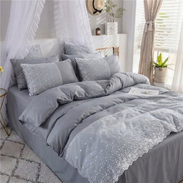 韩秀 2026新款水洗真丝四件套-甜馨系列 甜馨-银灰2