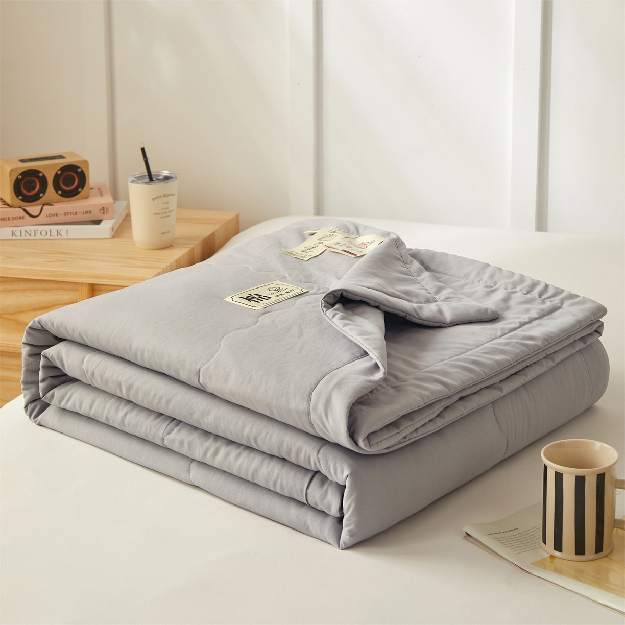 91家纺网 家纺一手货源 找家纺 招财星家纺 2026新款A类无印风100%新疆棉花夏被纯棉夏凉被空调被子薄被芯棉花被四件套 星辰灰