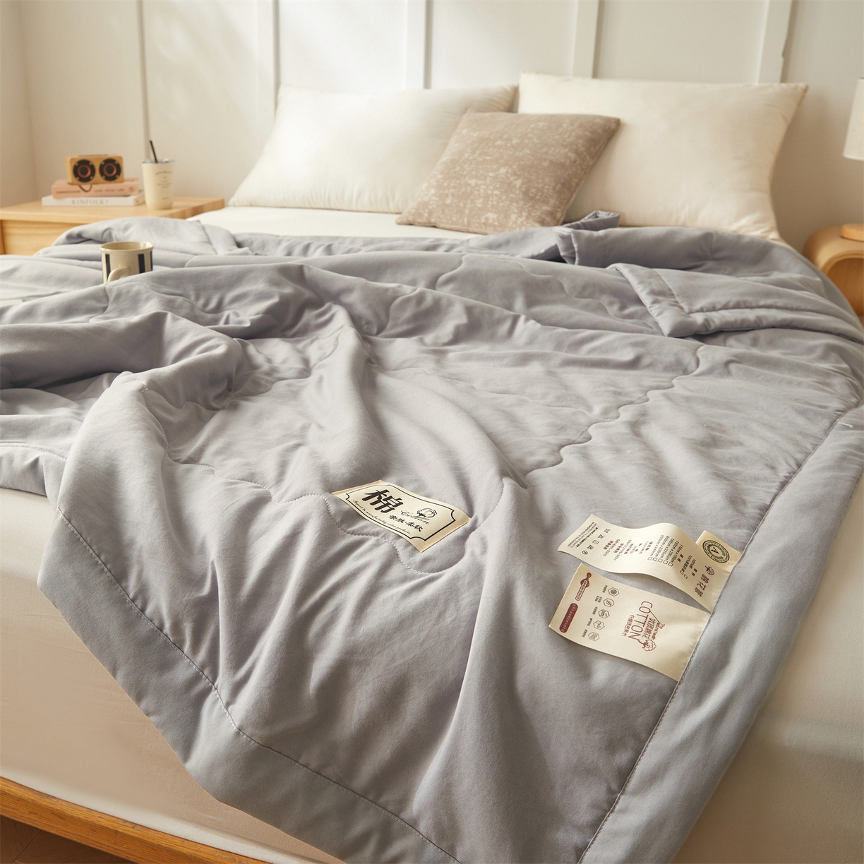 91家纺网 家纺一手货源 找家纺 招财星家纺 2026新款A类无印风100%新疆棉花夏被纯棉夏凉被空调被子薄被芯棉花被四件套 星辰灰