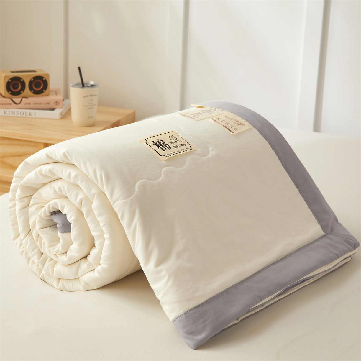 招财星家纺 2026新款A类无印风100%新疆棉花夏被纯棉夏凉被空调被子薄被芯棉花被四件套 云朵白