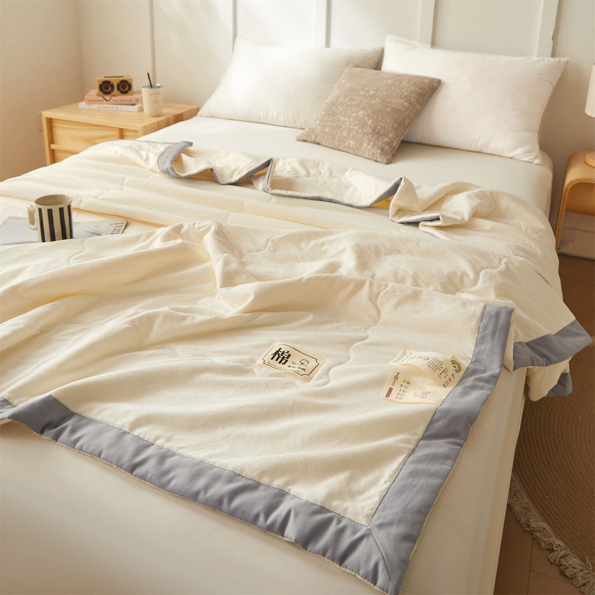 91家纺网 家纺一手货源 找家纺 招财星家纺 2026新款A类无印风100%新疆棉花夏被纯棉夏凉被空调被子薄被芯棉花被四件套 云朵白