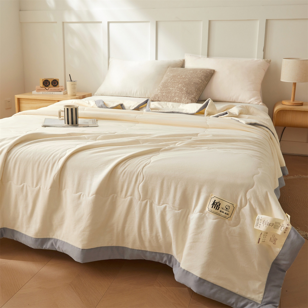 91家纺网 家纺一手货源 找家纺 招财星家纺 2026新款A类无印风100%新疆棉花夏被纯棉夏凉被空调被子薄被芯棉花被四件套 云朵白