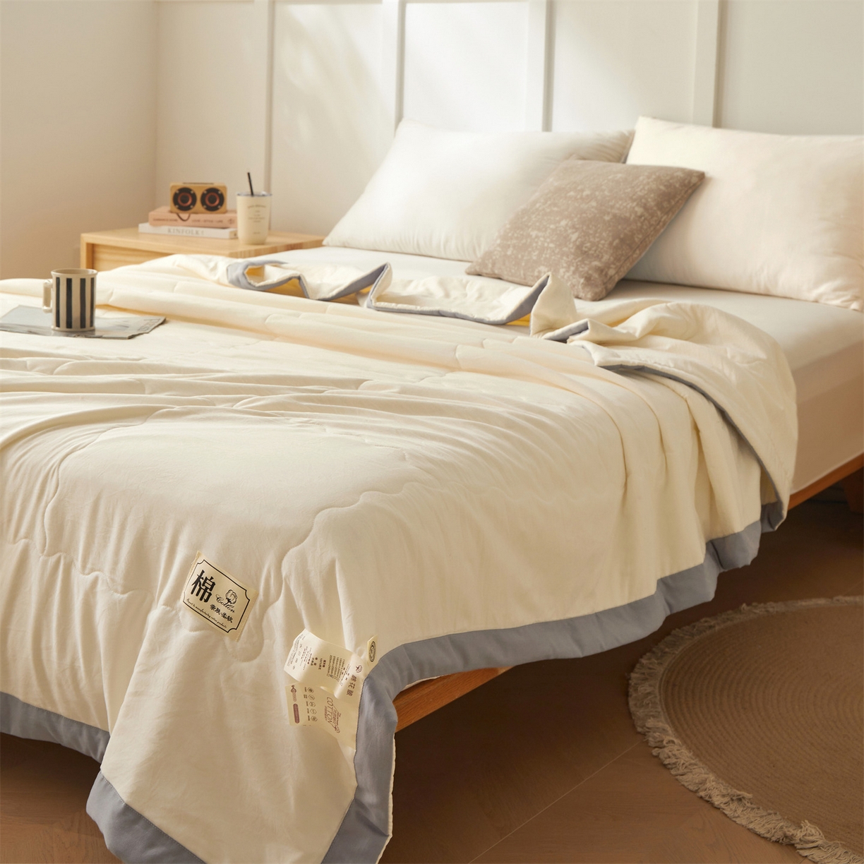 91家纺网 家纺一手货源 找家纺 招财星家纺 2026新款A类无印风100%新疆棉花夏被纯棉夏凉被空调被子薄被芯棉花被四件套 云朵白