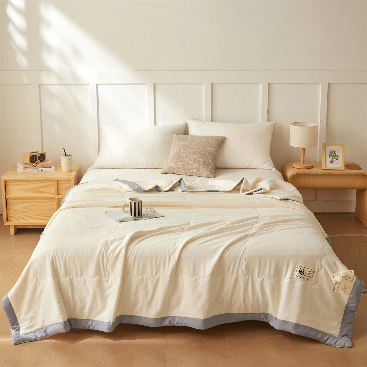 91家纺网 家纺一手货源 找家纺 招财星家纺 2026新款A类无印风100%新疆棉花夏被纯棉夏凉被空调被子薄被芯棉花被四件套 云朵白