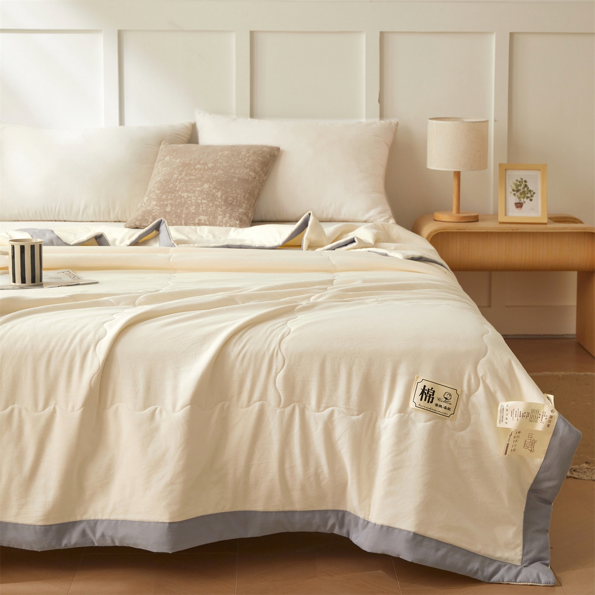 91家纺网 家纺一手货源 找家纺 招财星家纺 2026新款A类无印风100%新疆棉花夏被纯棉夏凉被空调被子薄被芯棉花被四件套 云朵白