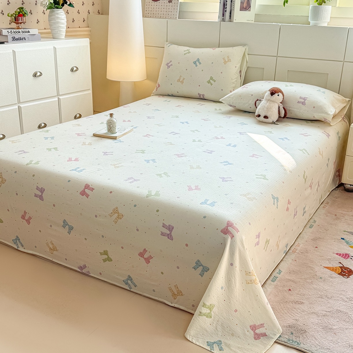 91家纺网 家纺一手货源 找家纺 眠势力 2026新款双层纱床单单件云感皱皱纱床罩三件套 缤纷彩结