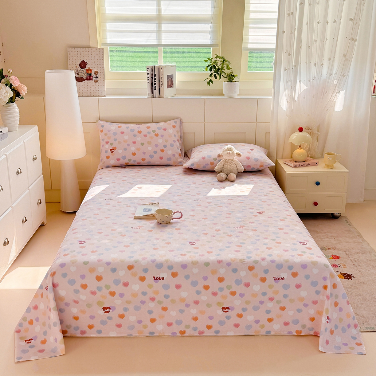 91家纺网 家纺一手货源 找家纺 眠势力 2026新款双层纱床单单件云感皱皱纱床罩三件套 彩色心情