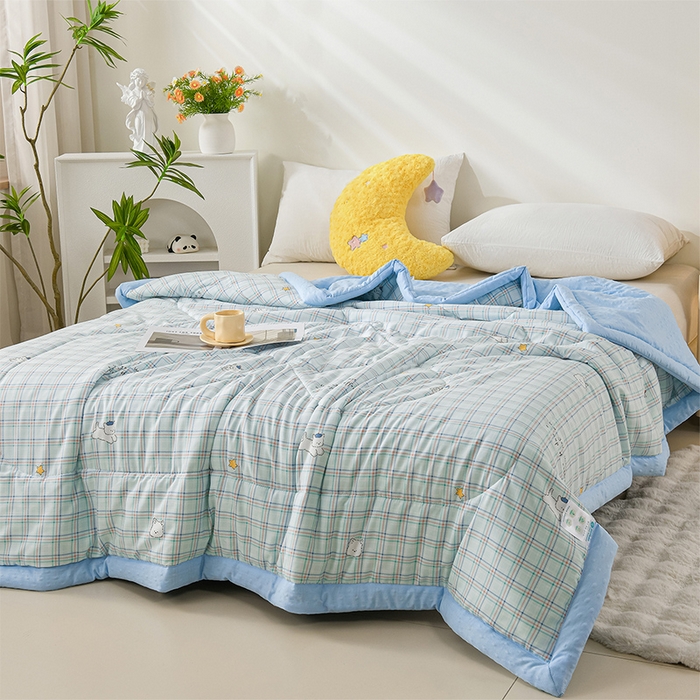 91家纺网 家纺一手货源 找家纺 壹张床 2026新款A类水洗棉3D豆豆夏被夏凉被空调被 蓝格萌宠