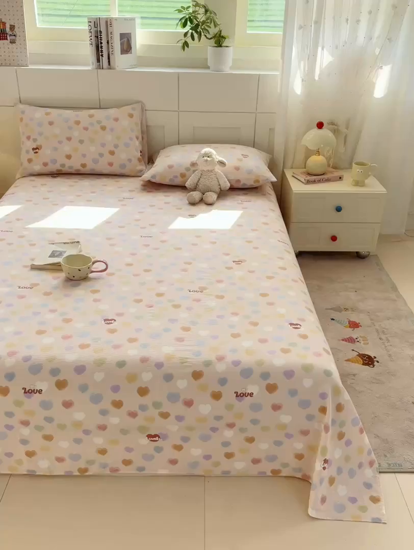 91家纺网 家纺一手货源 找家纺 眠势力 2026新款双层纱床单单件云感皱皱纱床罩三件套 彩色心情