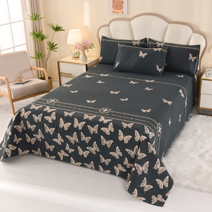 91家纺网 家纺一手货源 找家纺 望淮家纺 2025新款老粗布凉席床单三件套 墨羽