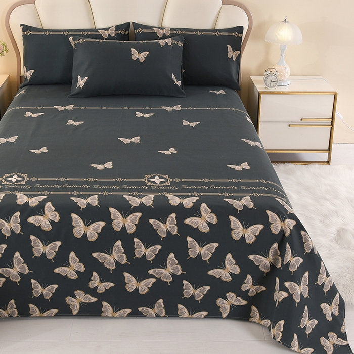 91家纺网 家纺一手货源 找家纺 望淮家纺 2025新款老粗布凉席床单三件套 墨羽