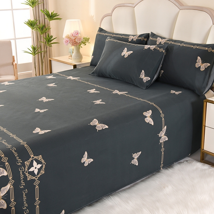 91家纺网 家纺一手货源 找家纺 望淮家纺 2025新款老粗布凉席床单三件套 墨羽