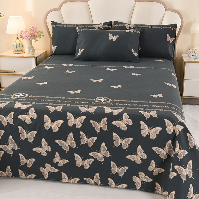 91家纺网 家纺一手货源 找家纺 望淮家纺 2025新款老粗布凉席床单三件套 墨羽