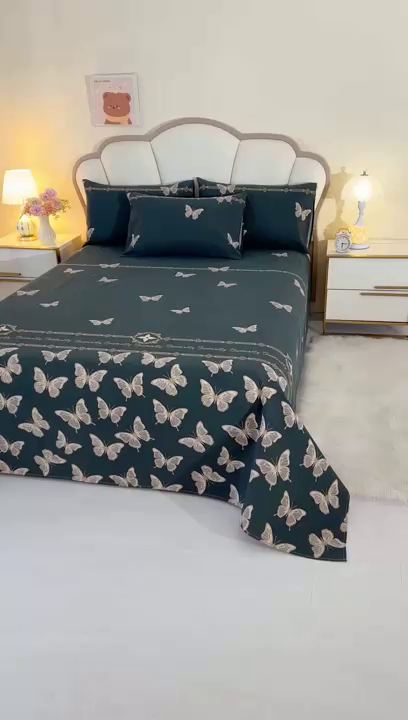 91家纺网 家纺一手货源 找家纺 望淮家纺 2025新款老粗布凉席床单三件套 墨羽