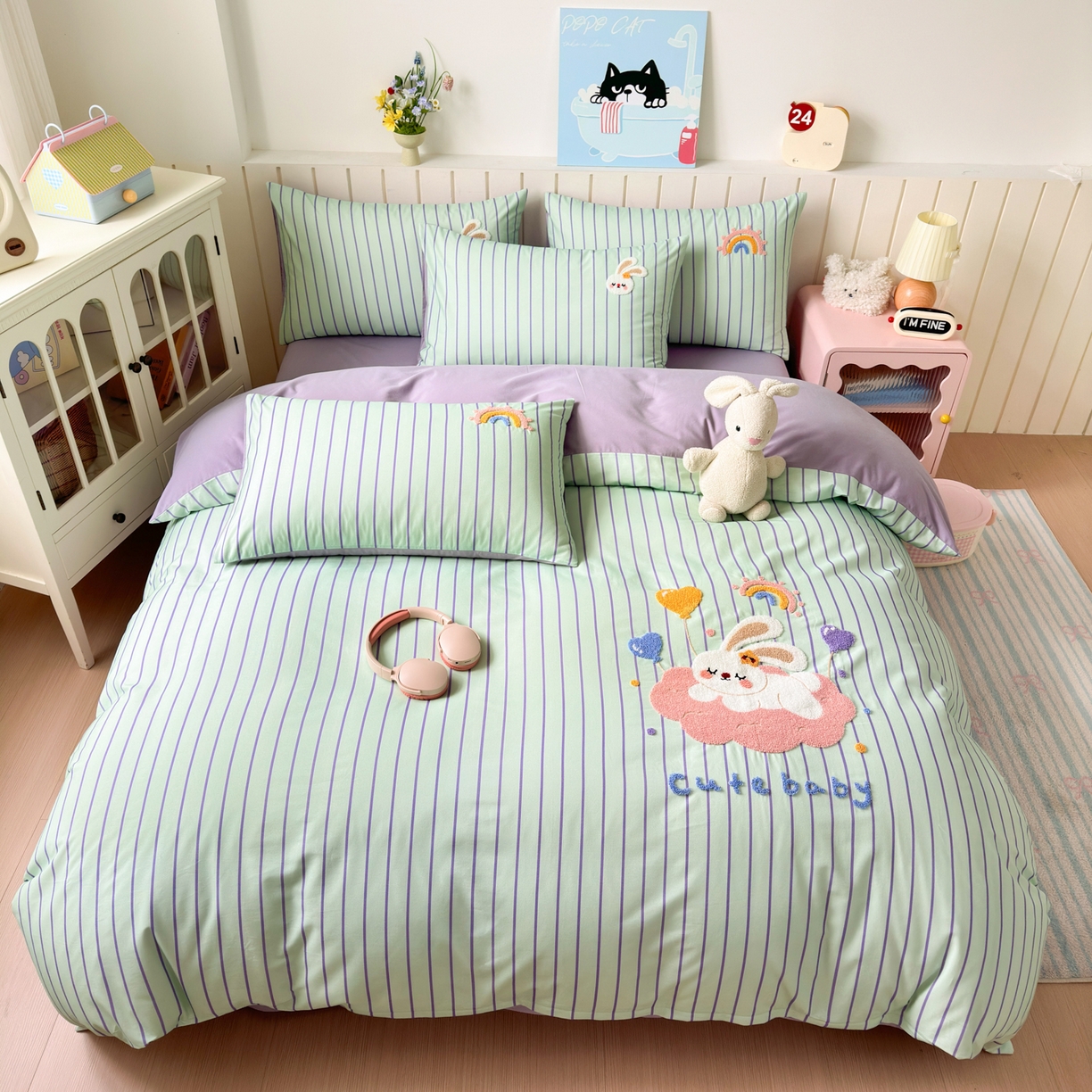 91家纺网 家纺一手货源 找家纺 （总）如意朵 2026新款超柔高密全棉小清新绣花四件套（专版花型）