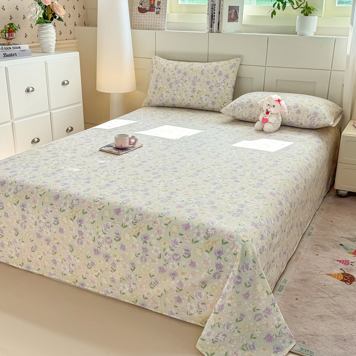 91家纺网 家纺一手货源 找家纺 眠势力 2026新款双层纱床单单件云感皱皱纱床罩三件套 春野织梦