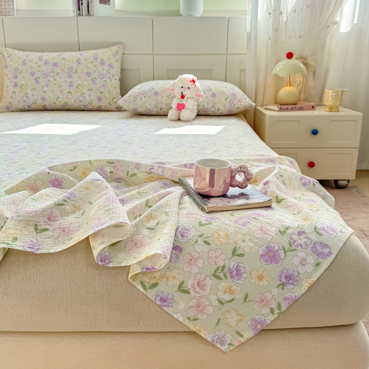 91家纺网 家纺一手货源 找家纺 眠势力 2026新款双层纱床单单件云感皱皱纱床罩三件套 春野织梦