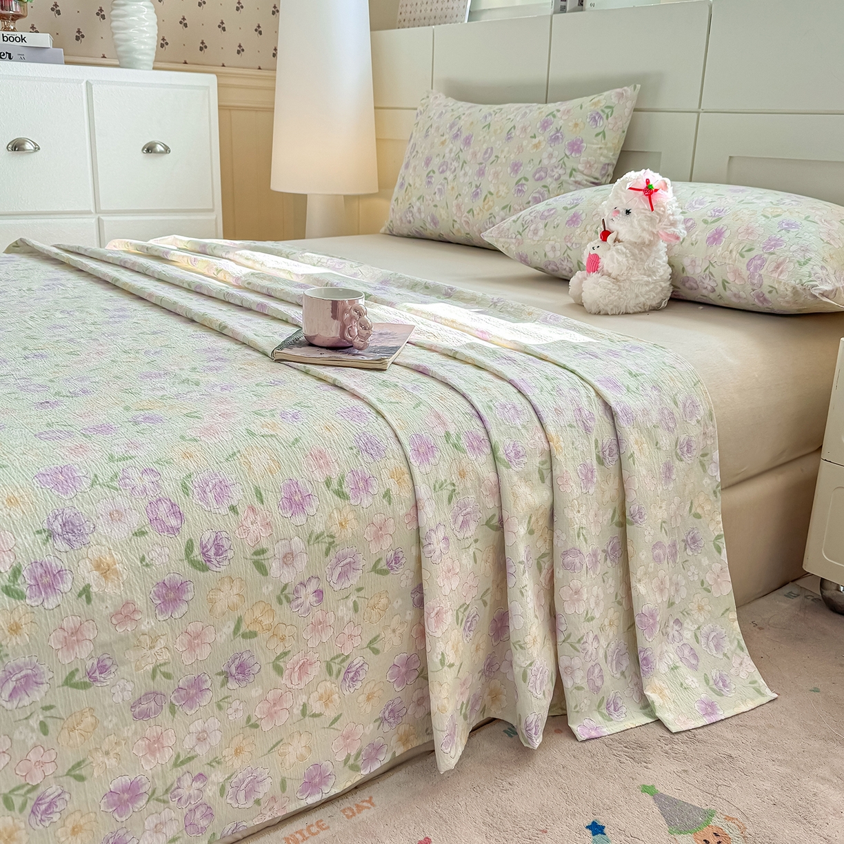 91家纺网 家纺一手货源 找家纺 眠势力 2026新款双层纱床单单件云感皱皱纱床罩三件套 春野织梦