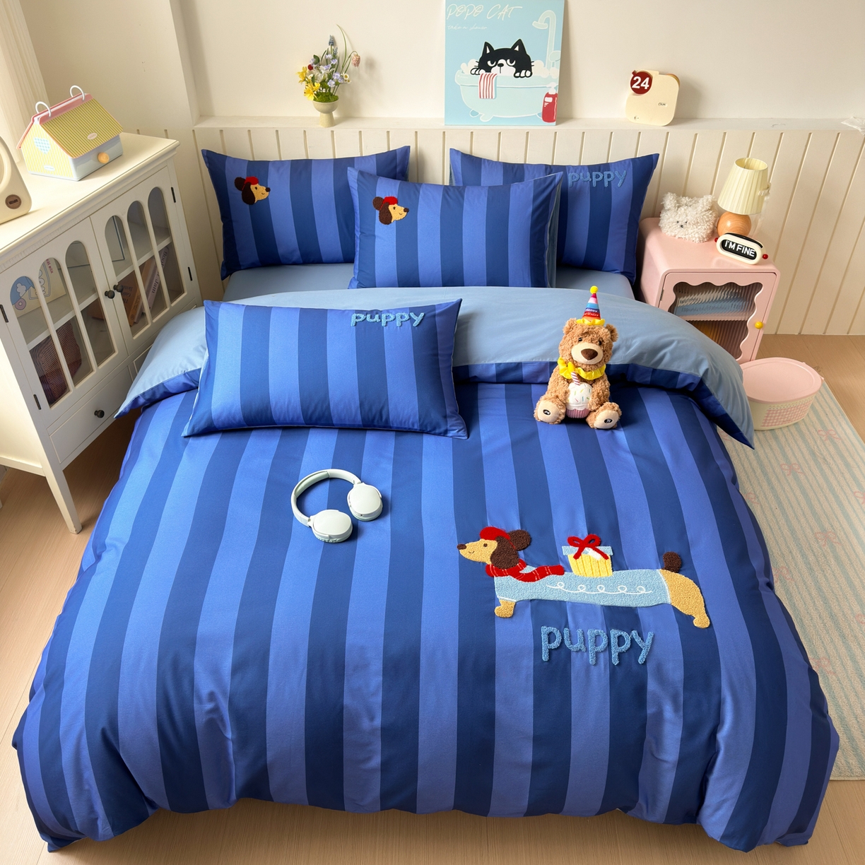 如意朵 2026新款超柔高密全棉小清新绣花四件套（专版花型） 礼物狗狗