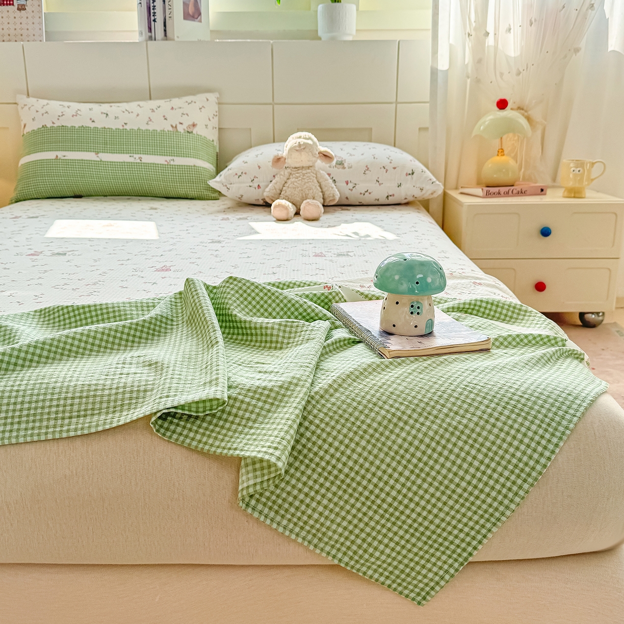 91家纺网 家纺一手货源 找家纺 眠势力 2026新款双层纱床单单件云感皱皱纱床罩三件套 青樱兔语