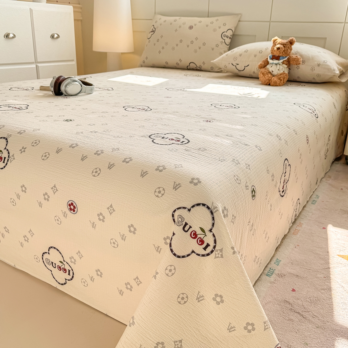 91家纺网 家纺一手货源 找家纺 眠势力 2026新款双层纱床单单件云感皱皱纱床罩三件套 向云端