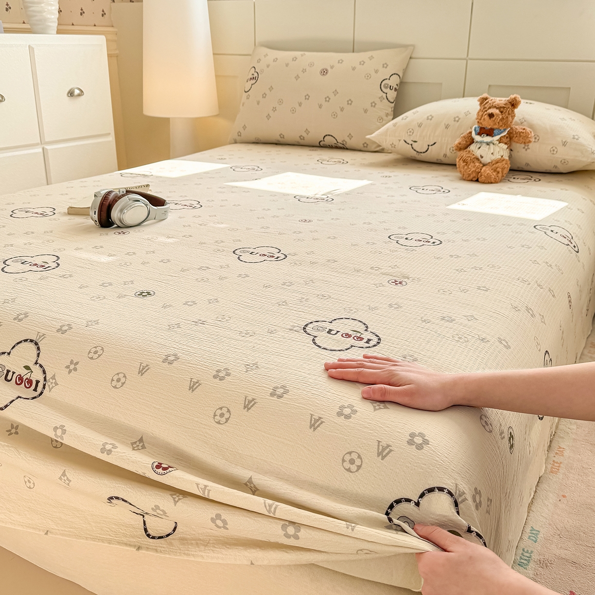 91家纺网 家纺一手货源 找家纺 眠势力 2026新款双层纱床单单件云感皱皱纱床罩三件套 向云端