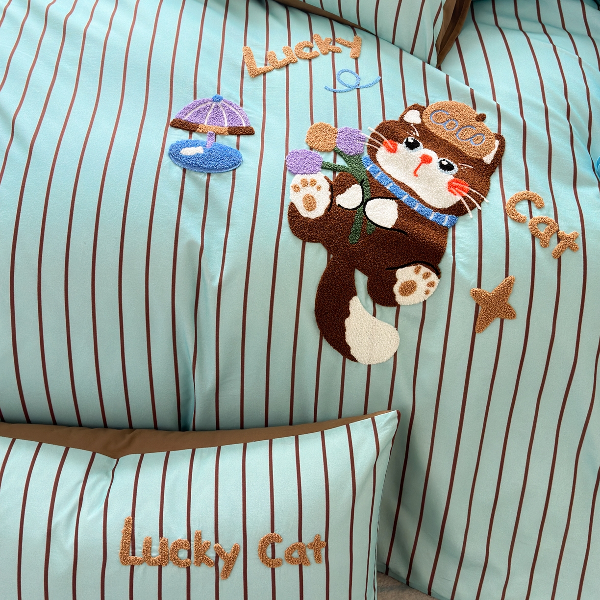 91家纺网 家纺一手货源 找家纺 如意朵 2026新款超柔高密全棉小清新绣花四件套（专版花型） 幸运喵喵