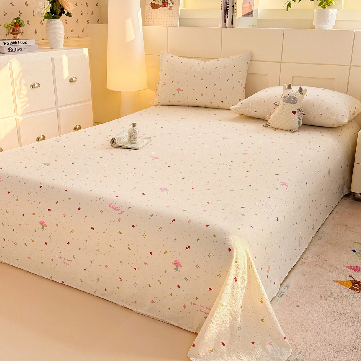 91家纺网 家纺一手货源 找家纺 眠势力 2026新款双层纱床单单件云感皱皱纱床罩三件套 星梦甜心