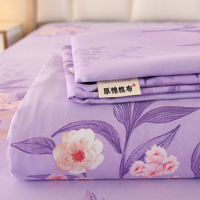 91家纺网 家纺一手货源 找家纺 望淮家纺 2025新款老粗布凉席床单三件套 烟雨-紫