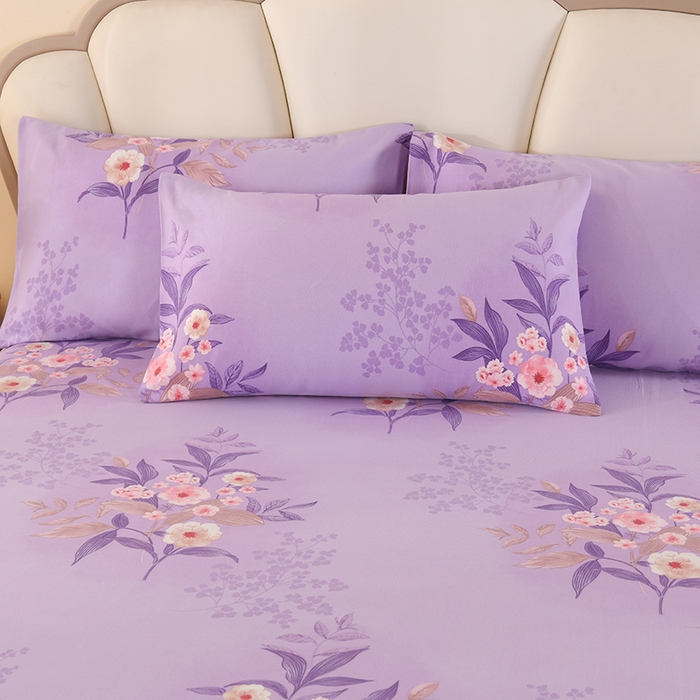 91家纺网 家纺一手货源 找家纺 望淮家纺 2025新款老粗布凉席床单三件套 烟雨-紫