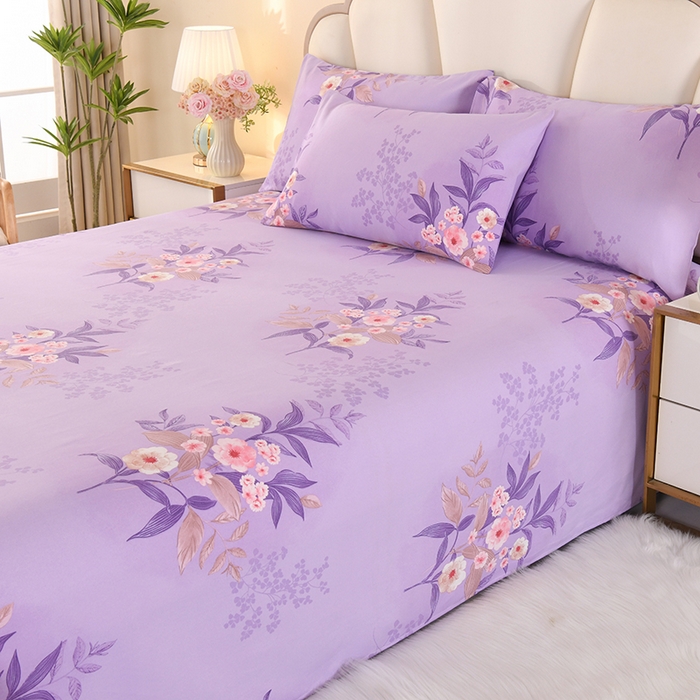 91家纺网 家纺一手货源 找家纺 望淮家纺 2025新款老粗布凉席床单三件套 烟雨-紫