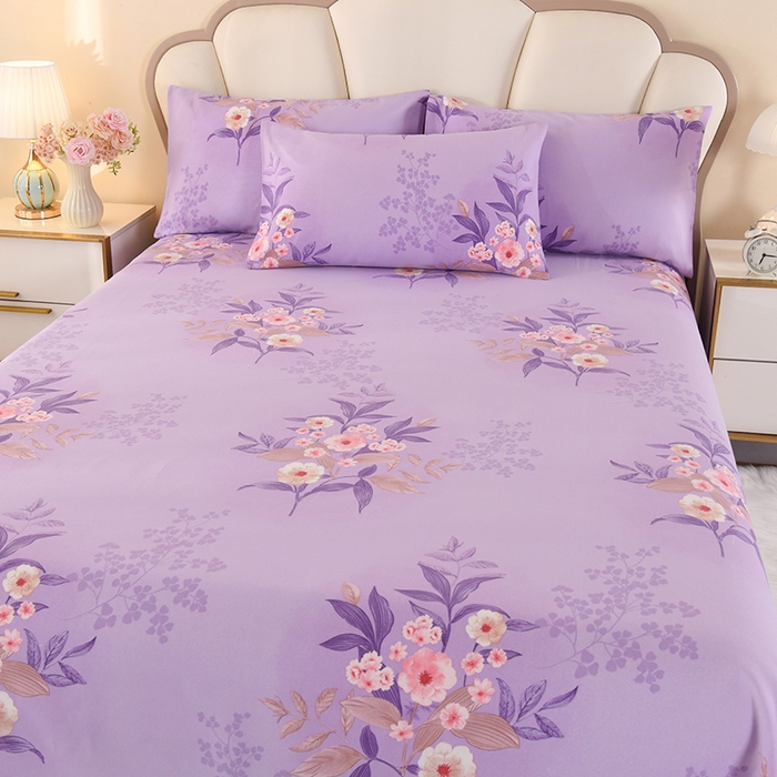 91家纺网 家纺一手货源 找家纺 望淮家纺 2025新款老粗布凉席床单三件套 烟雨-紫