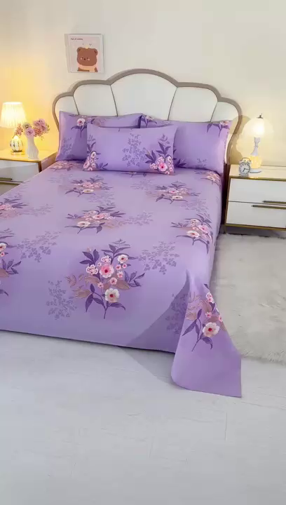 91家纺网 家纺一手货源 找家纺 望淮家纺 2025新款老粗布凉席床单三件套 烟雨-紫