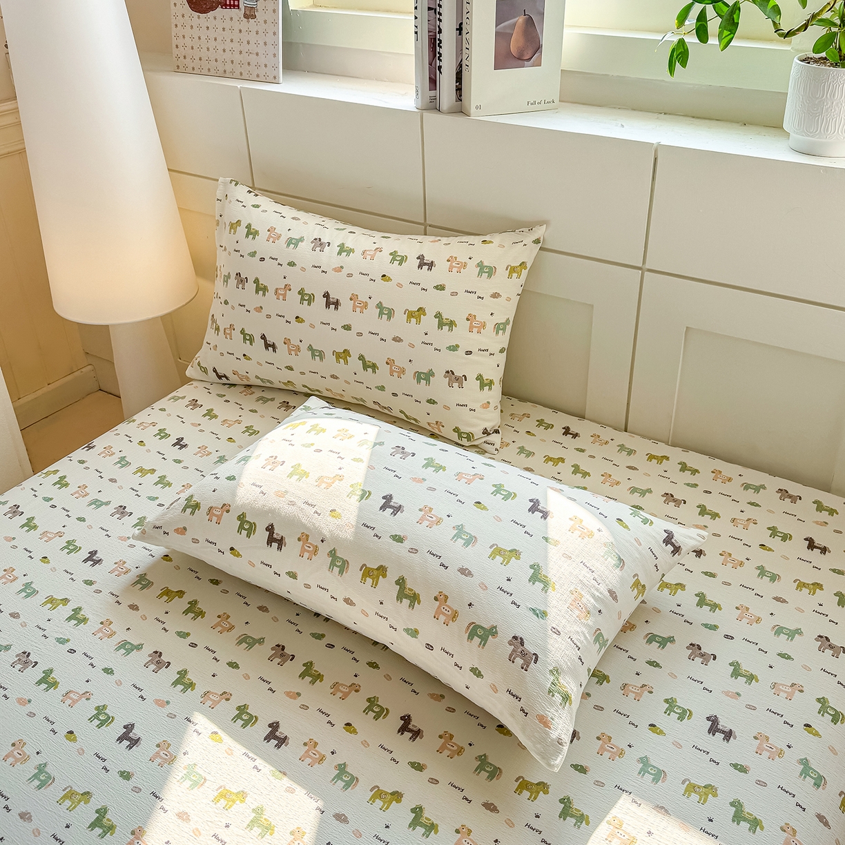 91家纺网 家纺一手货源 找家纺 眠势力 2026新款双层纱床单单件云感皱皱纱床罩三件套 幸运小马