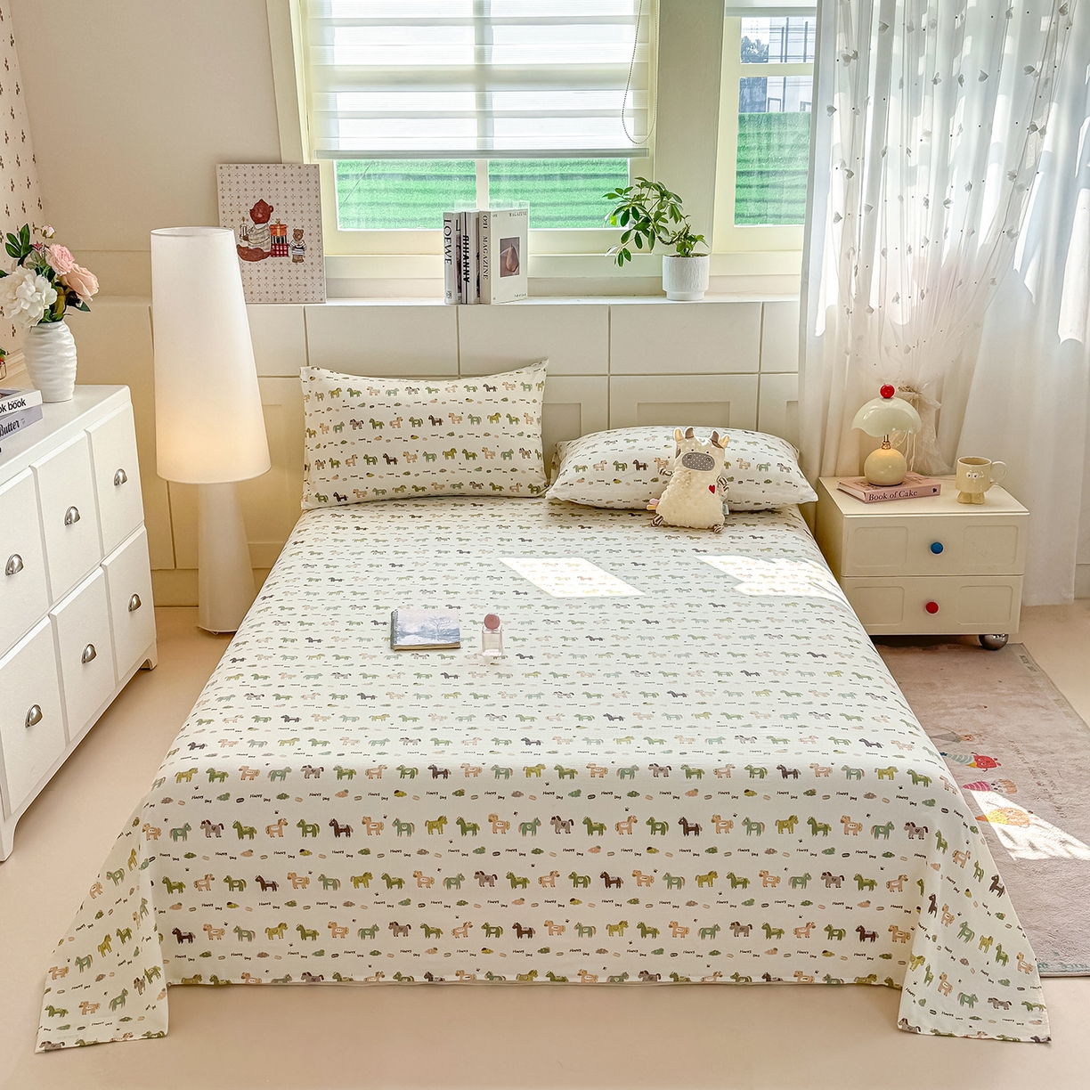 91家纺网 家纺一手货源 找家纺 眠势力 2026新款双层纱床单单件云感皱皱纱床罩三件套 幸运小马